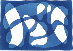 Vanguard Blue Tones and Shadows,  Abstract Shapes on White, Classy Monotype 
