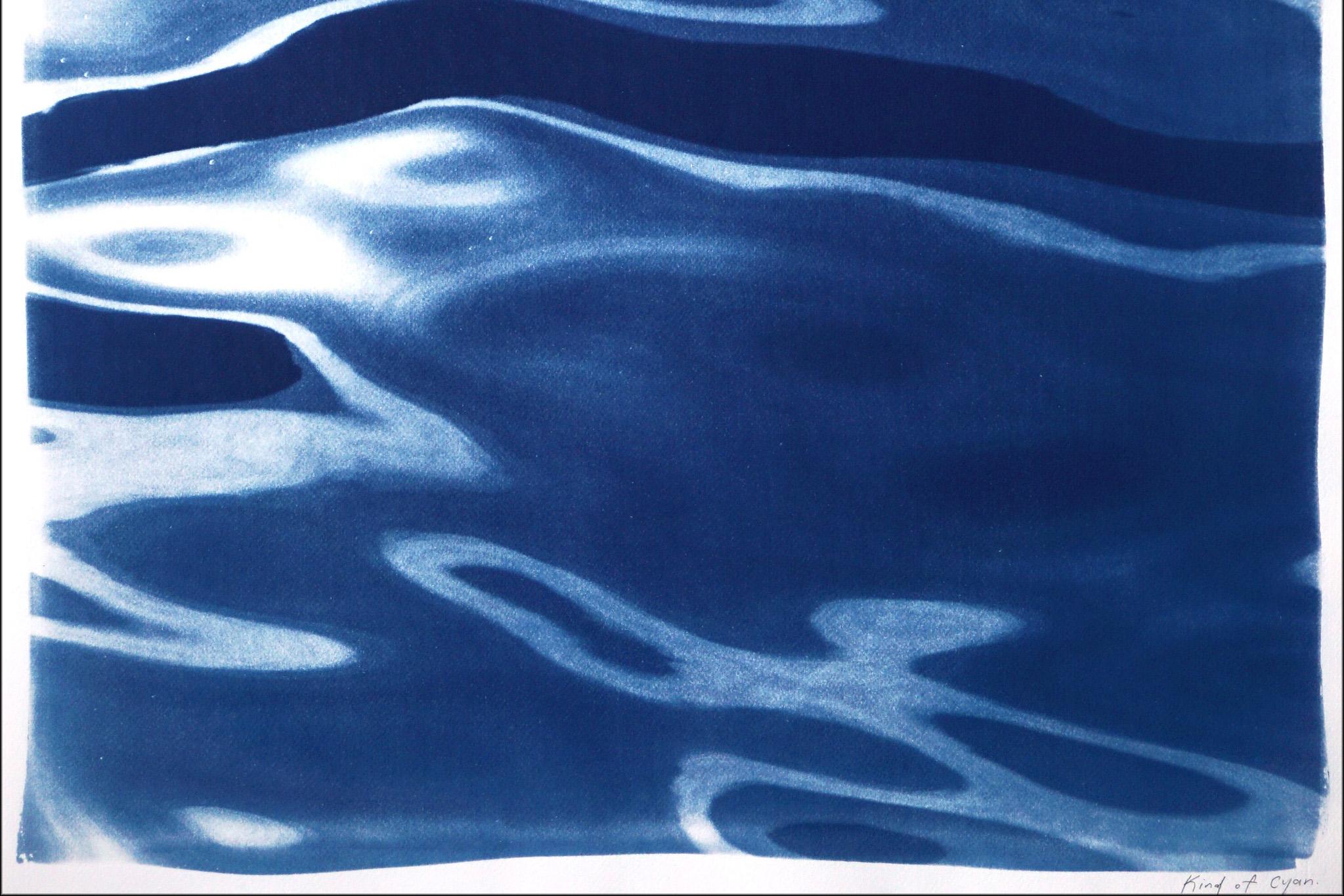 Triptyque de paysages marins de Venise, reflets de l'île de Lido bleue, cyanotype contemporain en vente 5