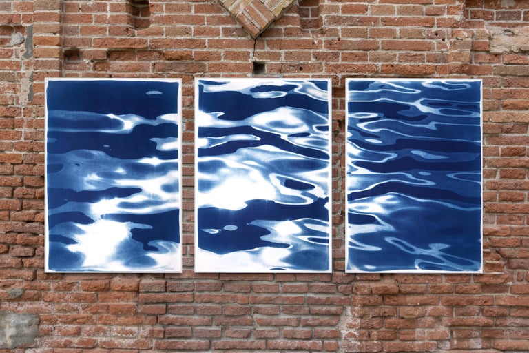 Venice Seascape Triptych, Blue Lido Island Reflections, Contemporary Cyanotype For Sale 7