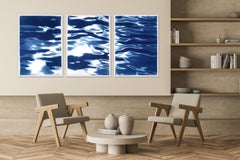 Venice Seascape Triptych, Blue Lido Island Reflections, Contemporary Cyanotype