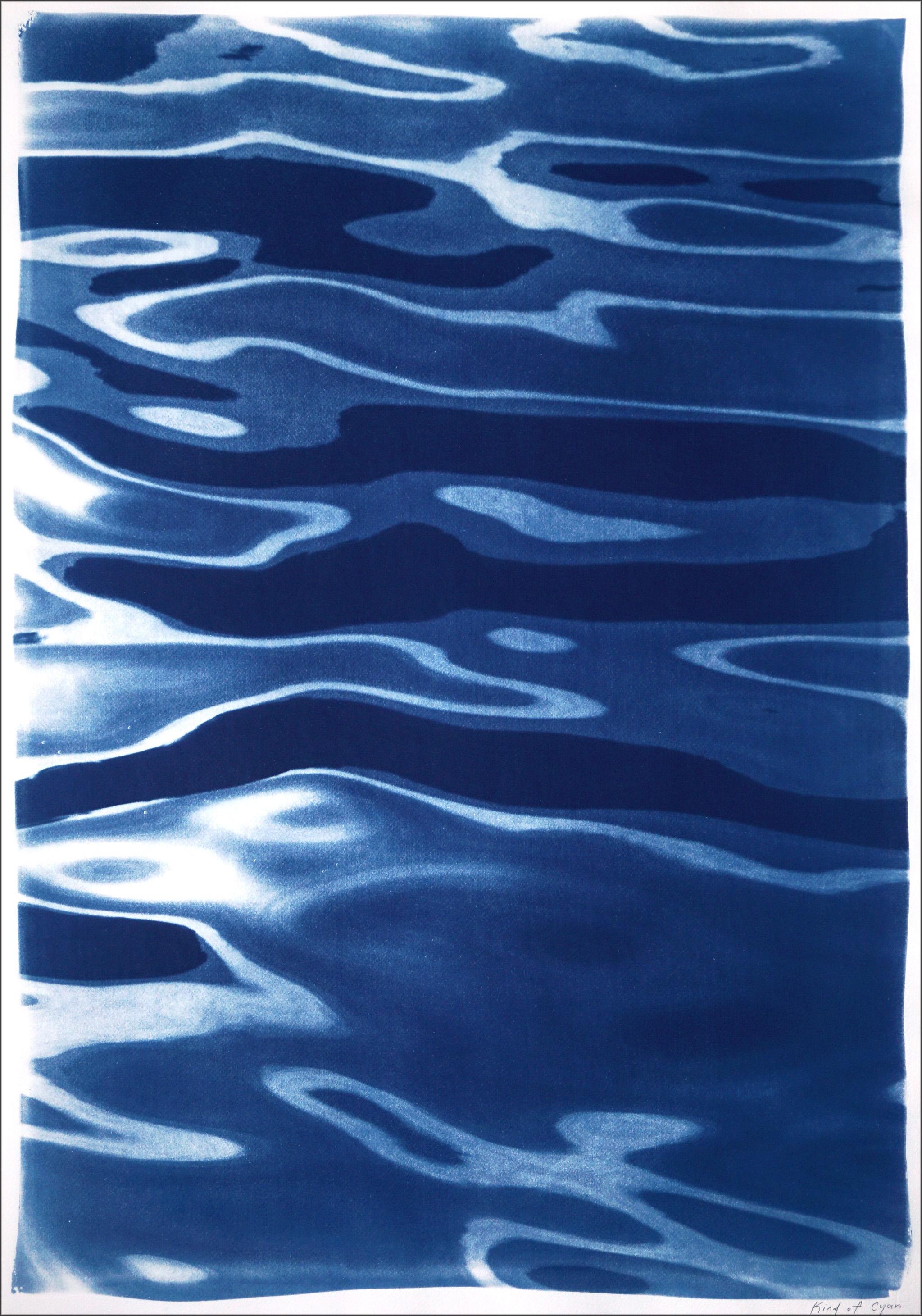 Triptyque de paysages marins de Venise, reflets de l'île de Lido bleue, cyanotype contemporain en vente 1