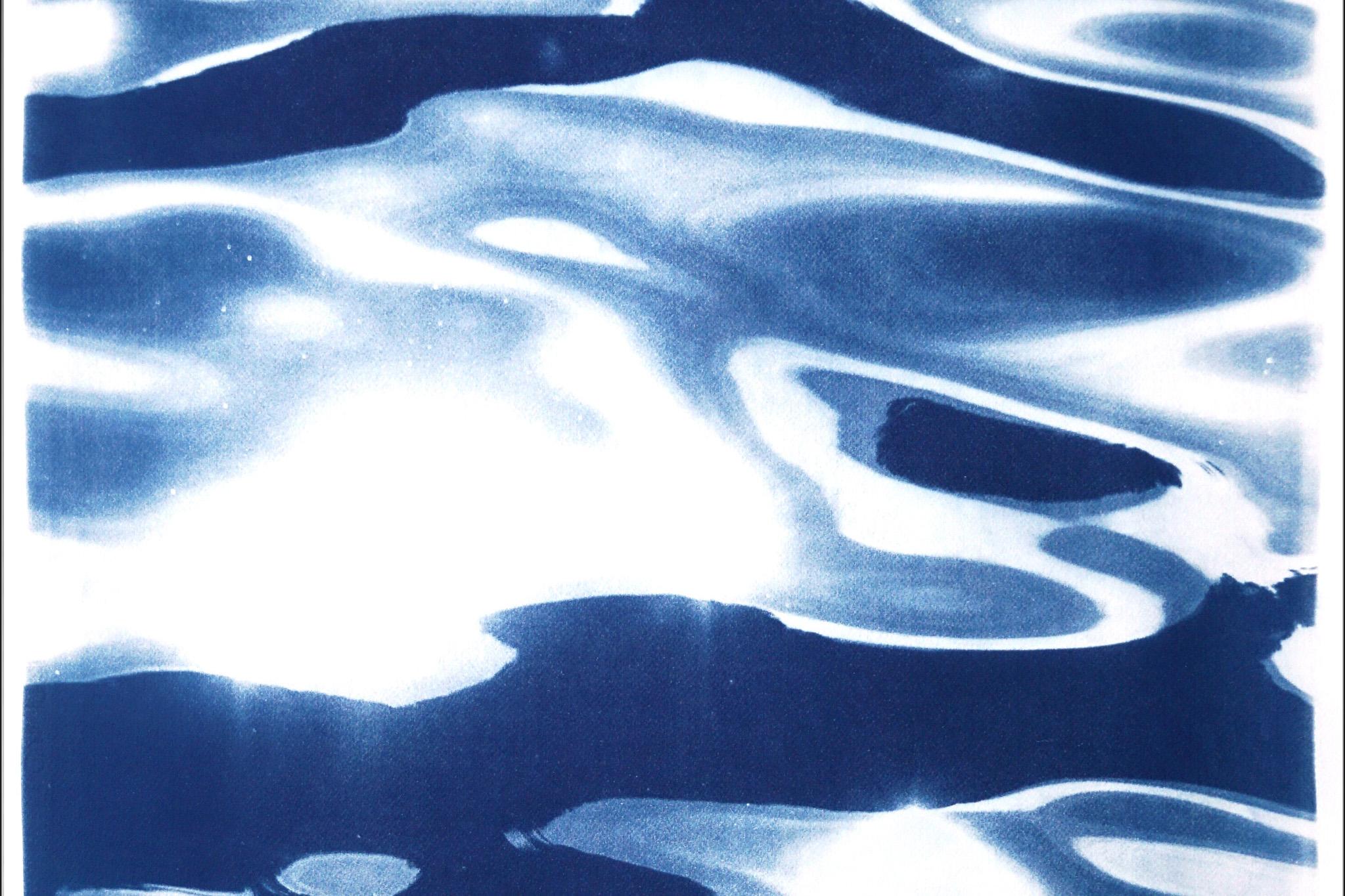 Triptyque de paysages marins de Venise, reflets de l'île de Lido bleue, cyanotype contemporain en vente 5