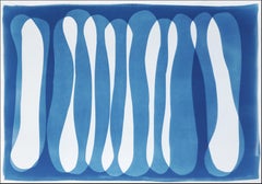 Foldes verticali, monotipo unico in cianotipia nei toni del blu, forme organiche, carta