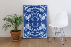 Vintage Pressed Flowers in Blue, Botanical Nordic Style, Traditional Cyanotype