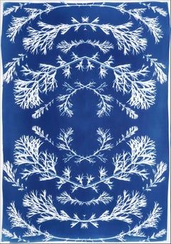 Vintage Pressed Flowers in Blue, Botanical Cyanotype on Paper, Nordic Style 