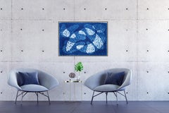 Riflesso di pesce sott'acqua, cianotipo monotipo da piscina in toni blu