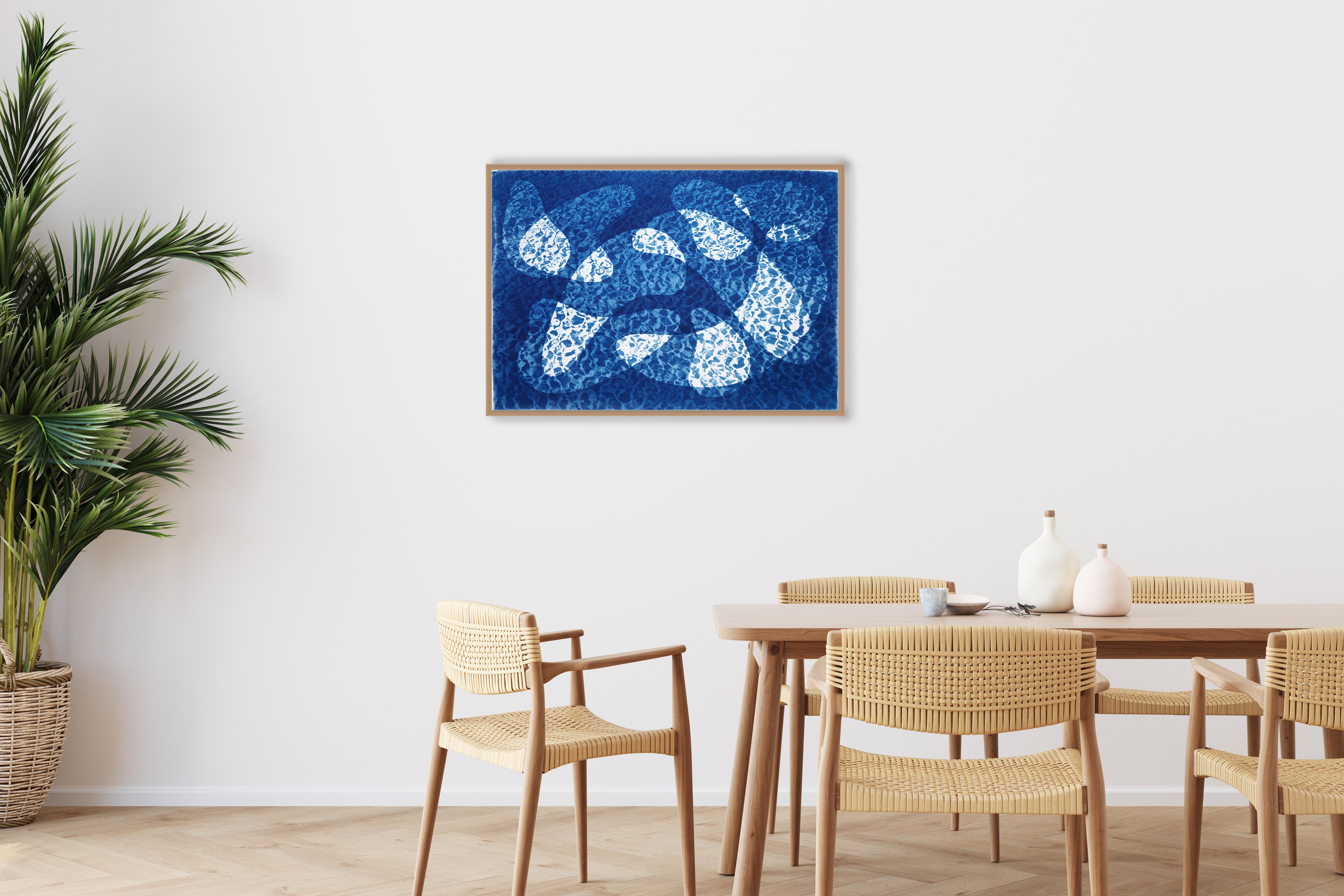 Water Reflection of Fish Under Water, Pool Monotype Cyanotype in Blue Tones For Sale 2