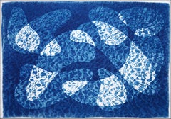 Water Reflection of Fish Under Water, Pool Monotype Cyanotype in Blue Tones