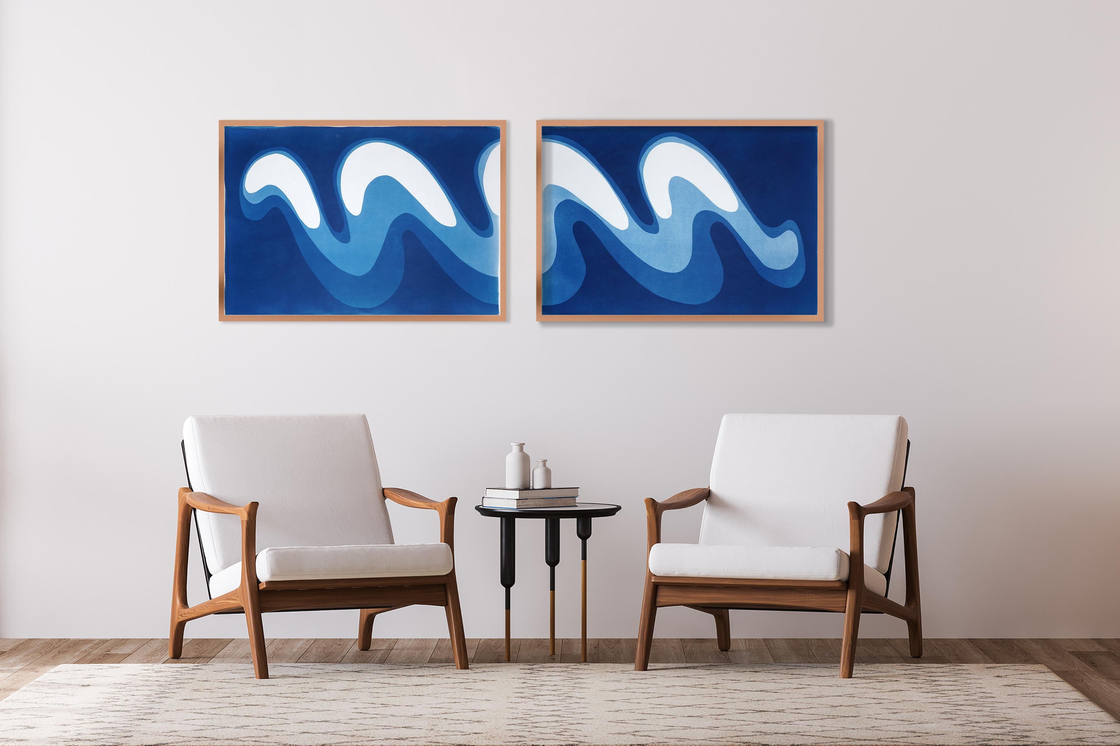 Wave III, Einzigartige Monotypie Zyanotypie, horizontales Diptychon von – Print von Kind of Cyan