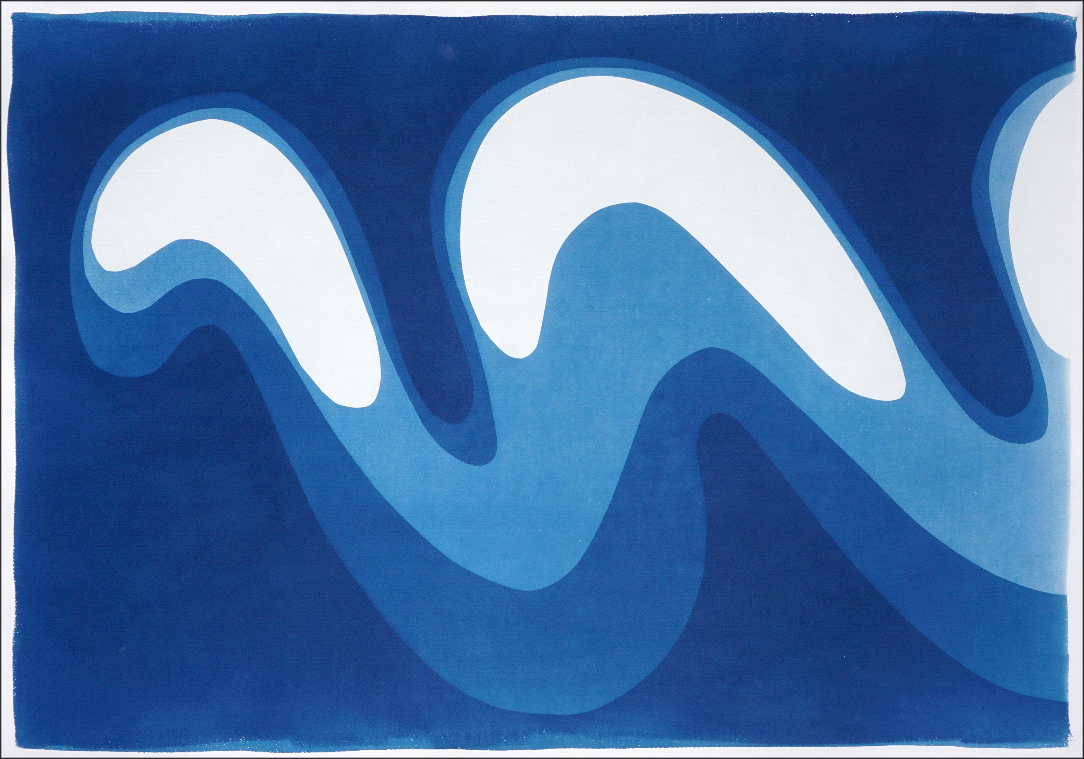 Wave III, Einzigartige Monotypie Zyanotypie, horizontales Diptychon von (Blau), Abstract Print, von Kind of Cyan