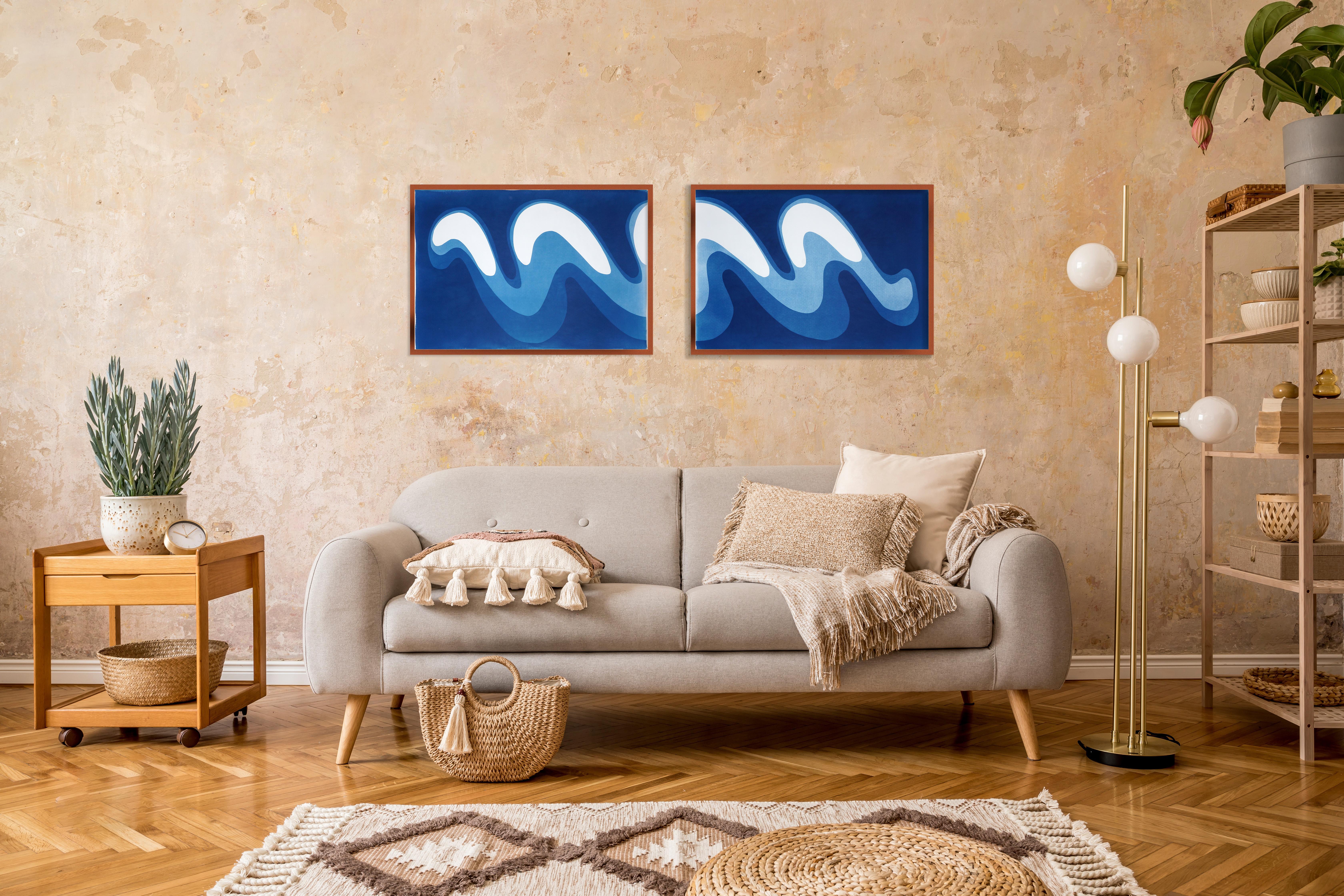 Wave III, Einzigartige Monotypie Zyanotypie, horizontales Diptychon von im Angebot 2