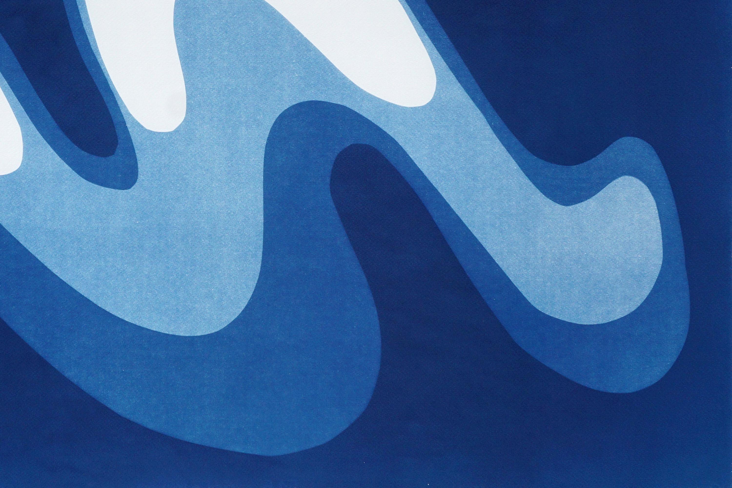 Wave III, Einzigartige Monotypie Zyanotypie, horizontales Diptychon von im Angebot 4