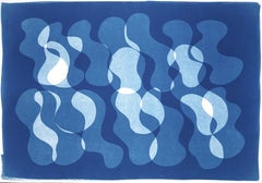 Wavy Underwater Bodies, Blue Tones Memphis Style Monotype, Organic Pattern, 2021