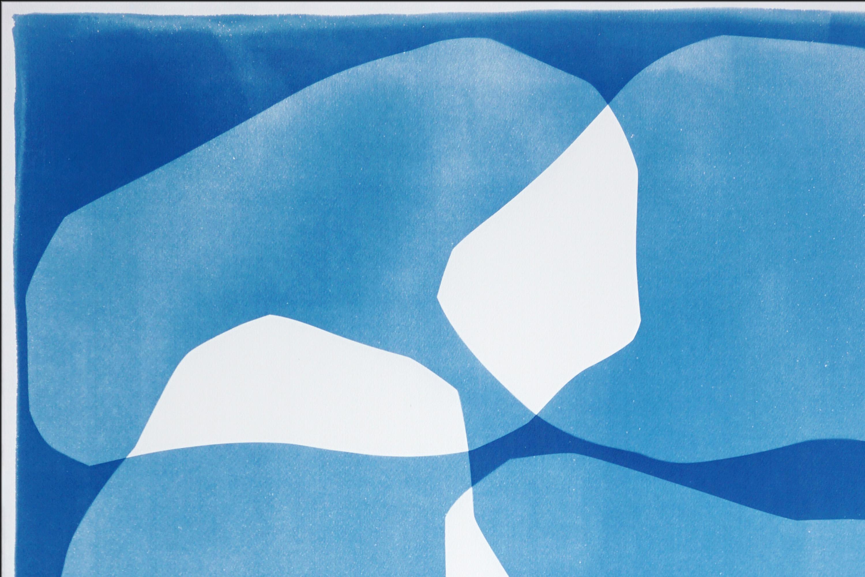 Dittico di ovali Zig Zag, monotipi in cianotipia dai toni blu, forme organiche fluttuanti in vendita 3