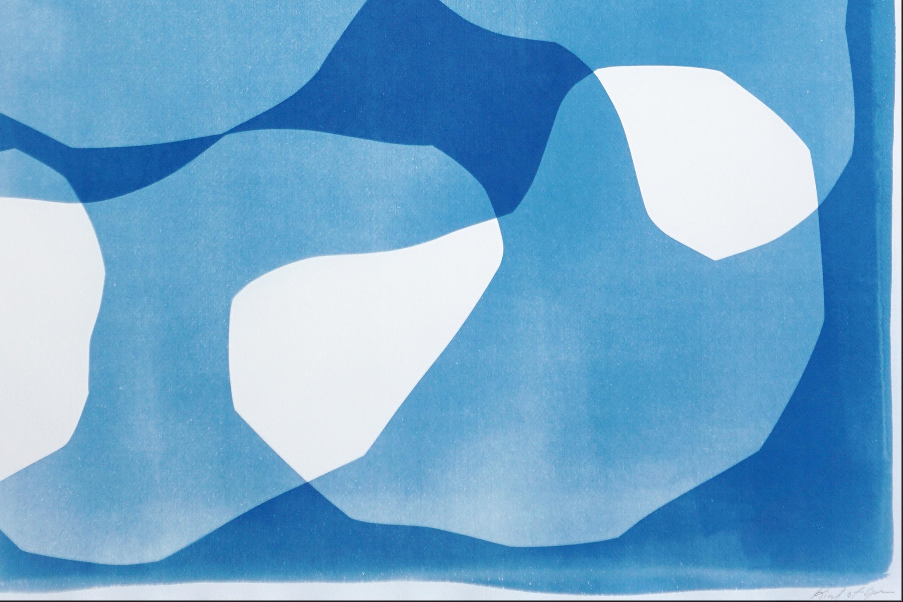 Dittico di ovali Zig Zag, monotipi in cianotipia dai toni blu, forme organiche fluttuanti in vendita 4