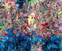 Pittura astratta "Fantasia a scacchi" 39" x 47" pollici di Kinda Adly