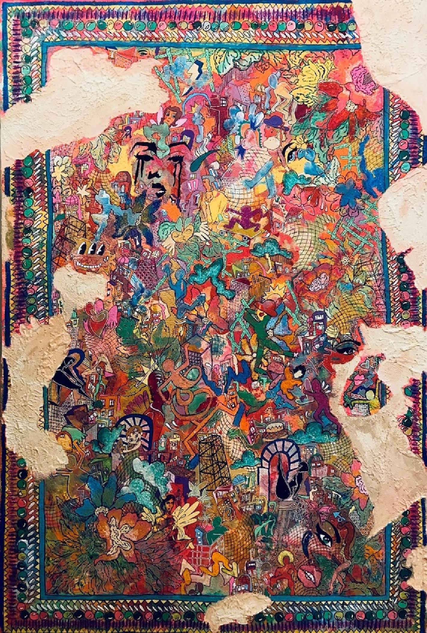 "Pink Circus" Mixed Media Painting 59" x 39" inch by Kinda Adly
