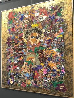 ""Die Königin"" Acryl, Tinte und Blattgold-Gemälde 45"" x 36"" Zoll von Kinda Adly