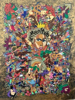 "The Queen" Acrylic, Ink and Gold Leaf Painting 45" x 36" inch by Kinda Adly