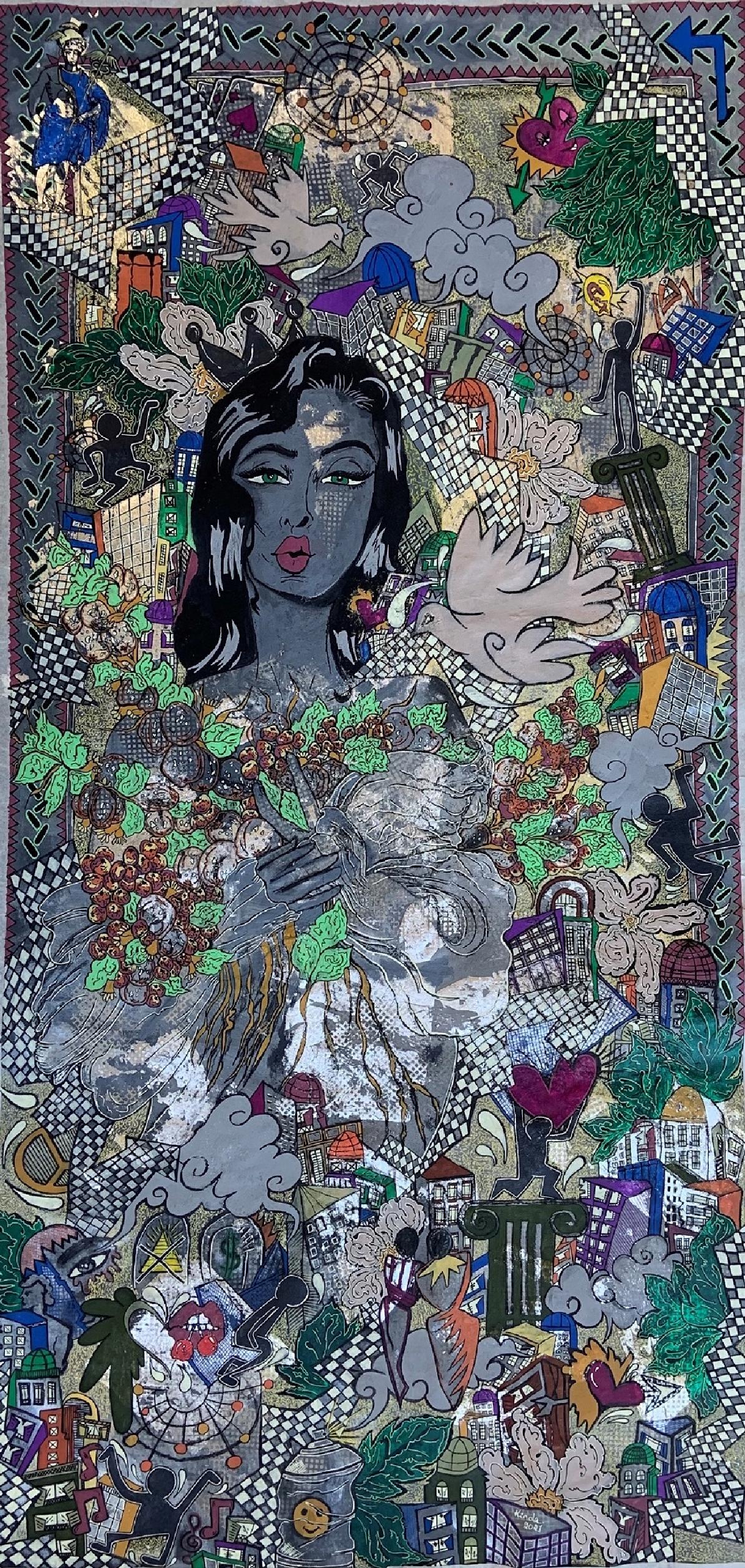"Utopische Vision" Gemälde 61" x 30" Zoll von Kinda Adly

Kinda Adly, 1989 in Ägypten geboren, ist ein Autodidakt. Sie wuchs in Ägypten auf und lebt derzeit in der Schweiz.
Ihre Liebe zur Kunst hat sie dazu inspiriert, Farben durch verschiedene
