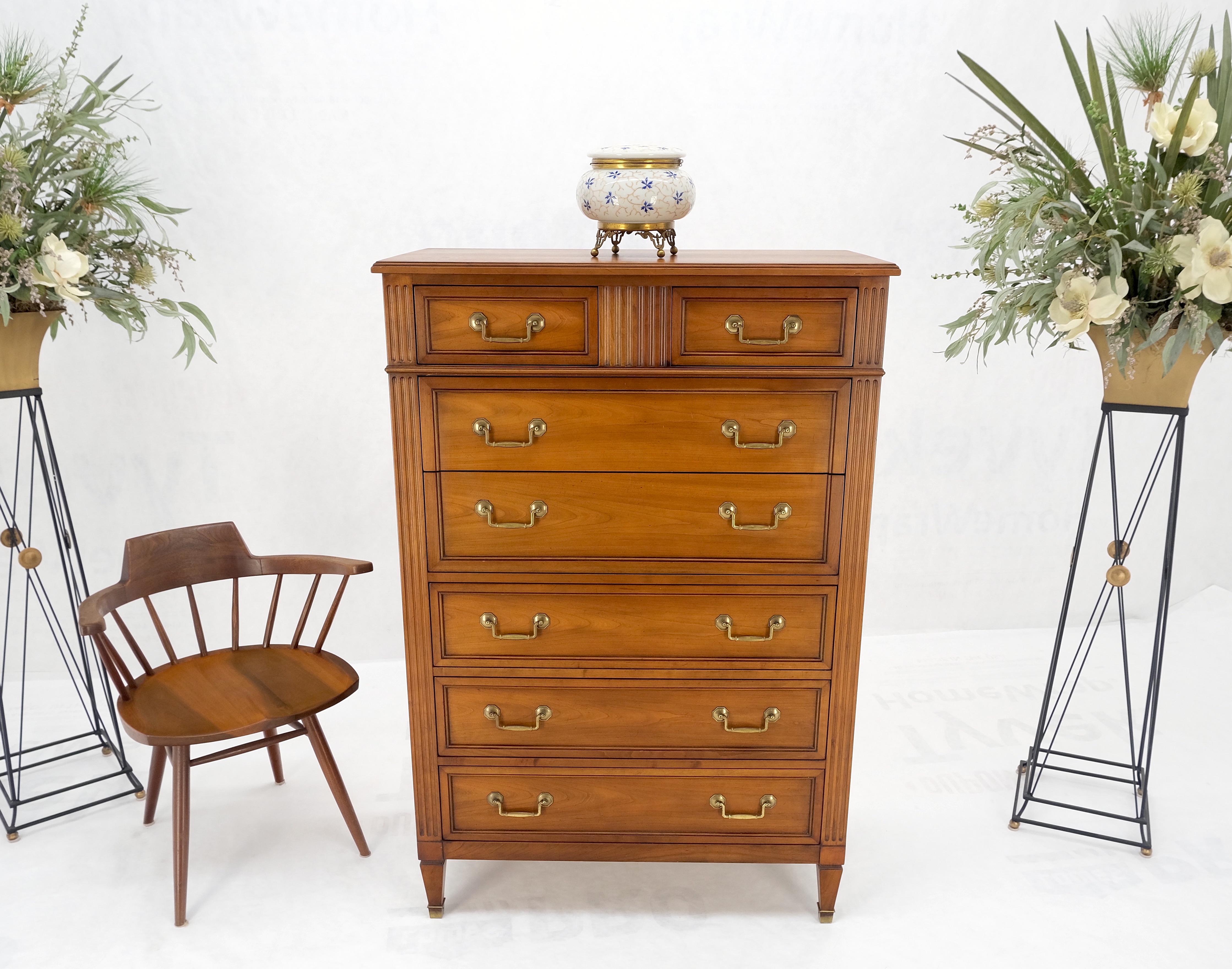Kindel 7 Drawers Fruitwood Heavy Brass Drop Pulls High Chest Tall Dresser Mint! For Sale 3