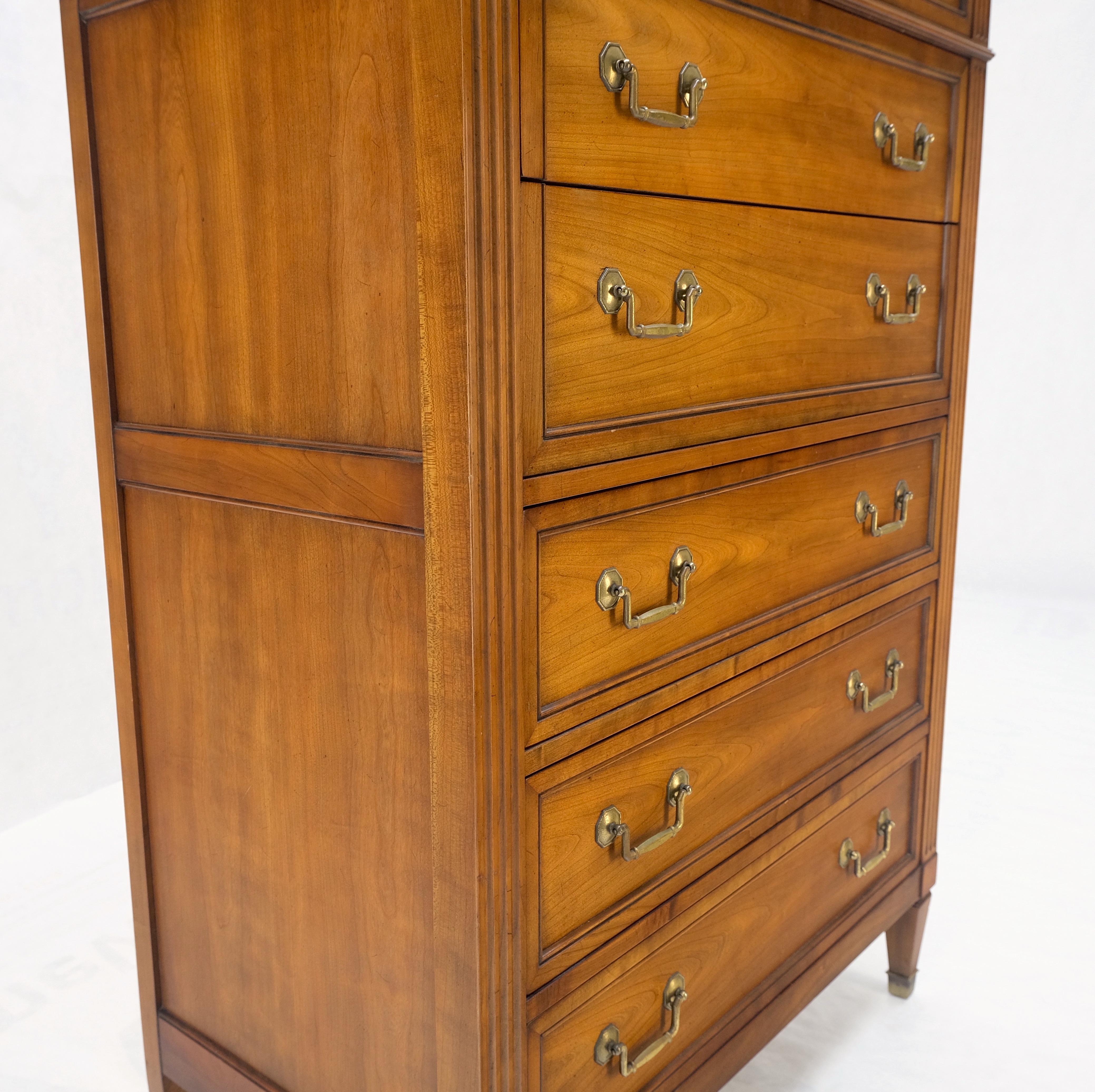 Kindel 7 Drawers Fruitwood Heavy Brass Drop Pulls High Chest Tall Dresser Mint! For Sale 6