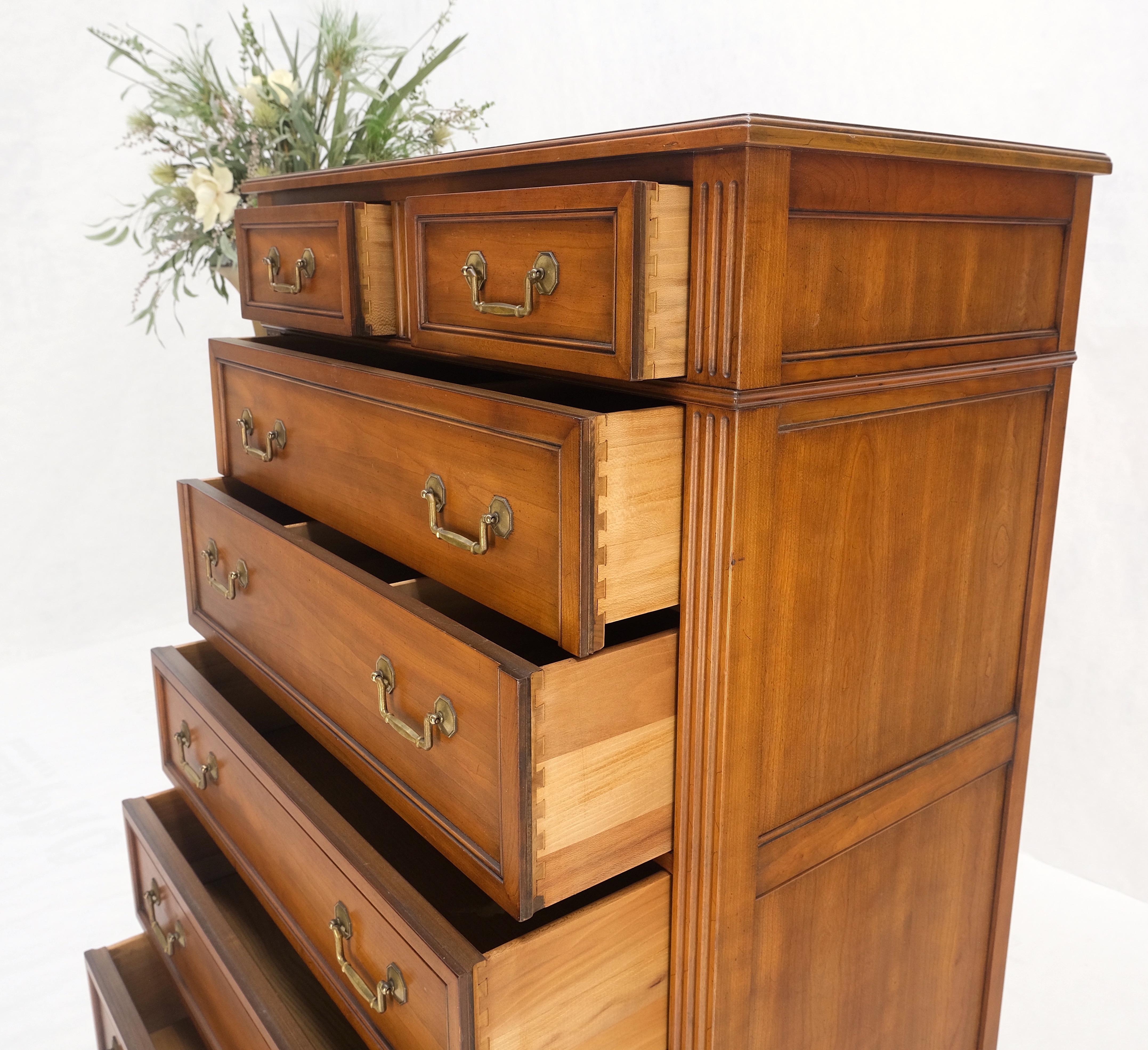 American Kindel 7 Drawers Fruitwood Heavy Brass Drop Pulls High Chest Tall Dresser Mint! For Sale