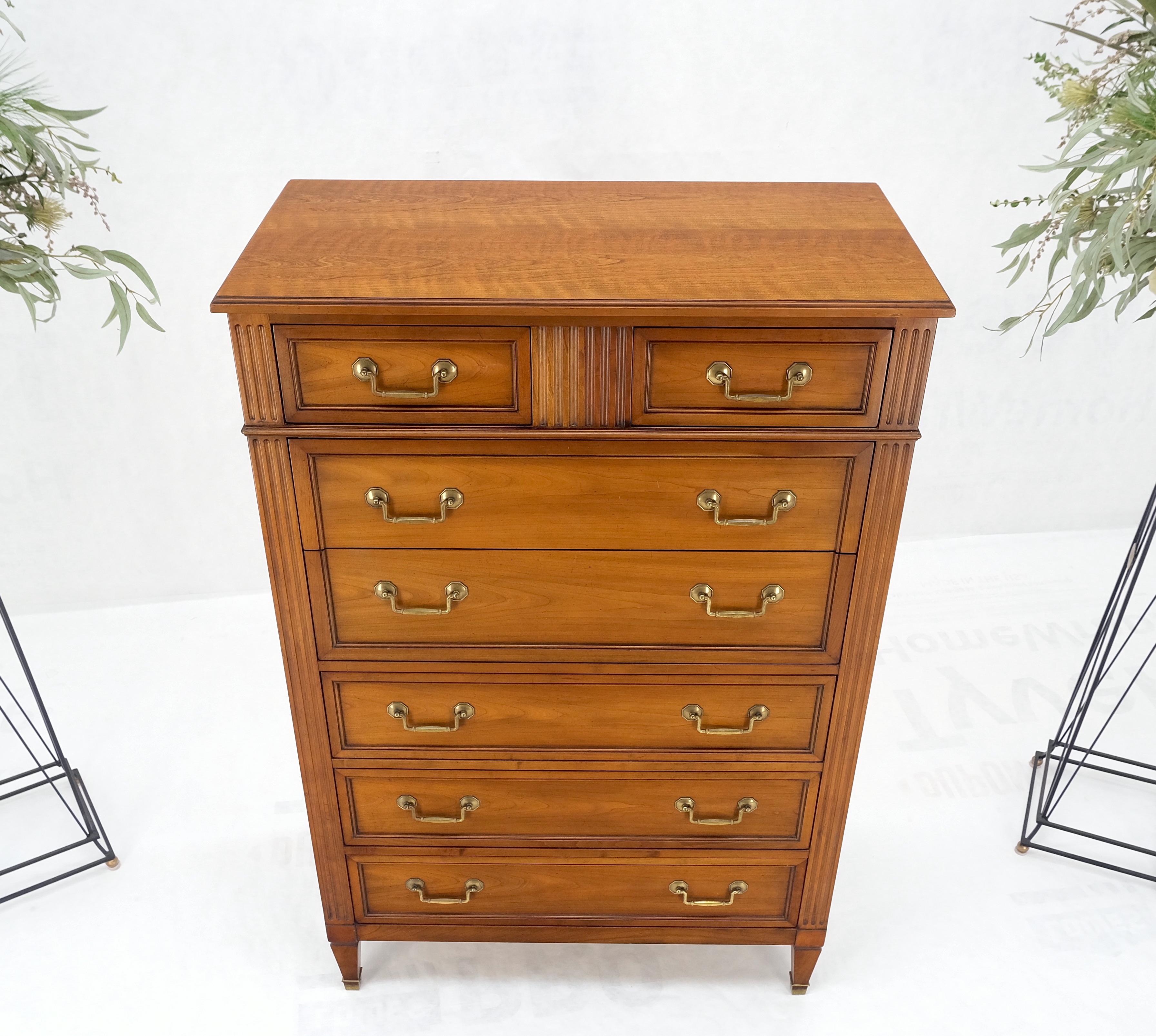 20th Century Kindel 7 Drawers Fruitwood Heavy Brass Drop Pulls High Chest Tall Dresser Mint! For Sale