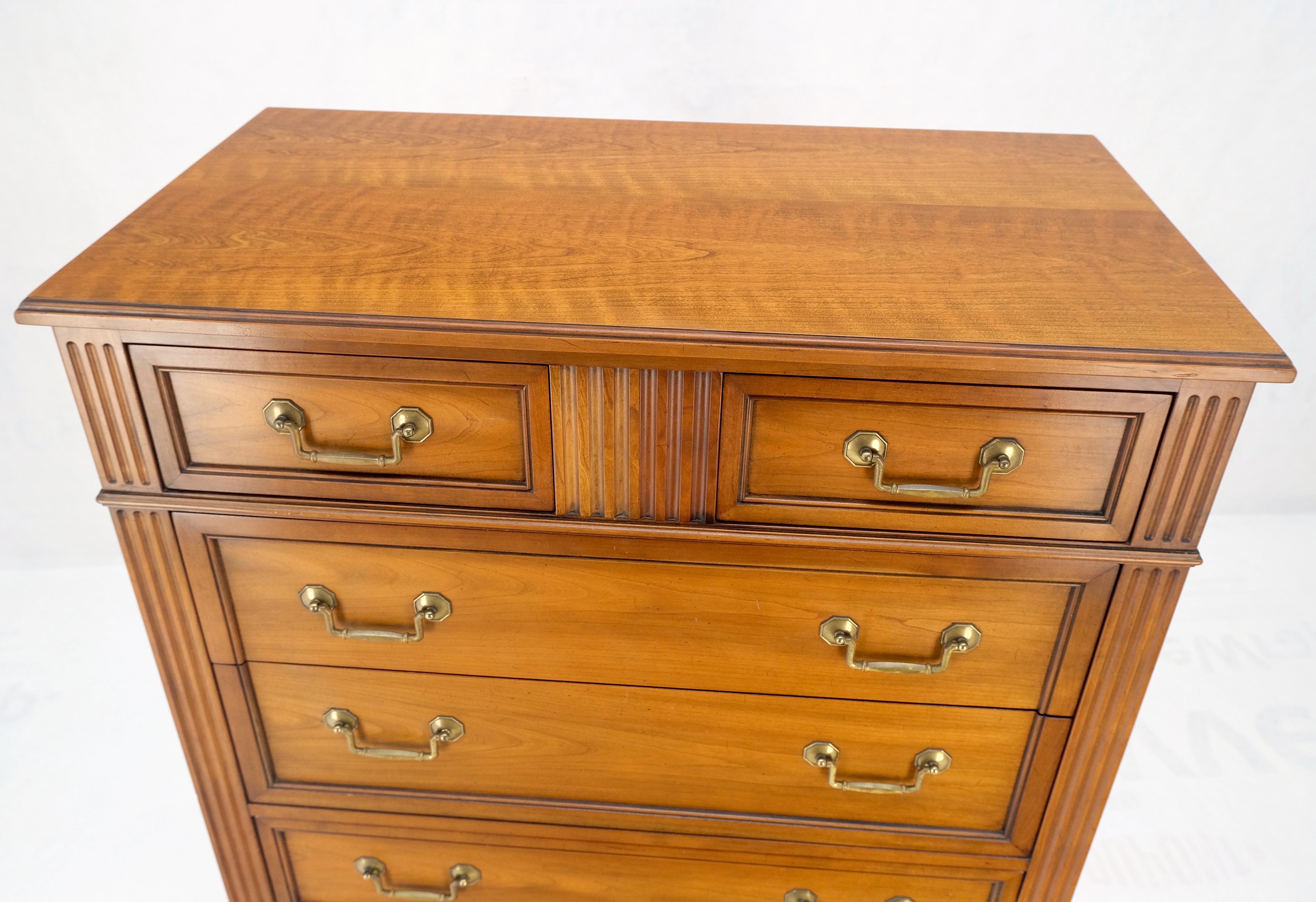 Kindel 7 Drawers Fruitwood Heavy Brass Drop Pulls High Chest Tall Dresser Mint! For Sale 1