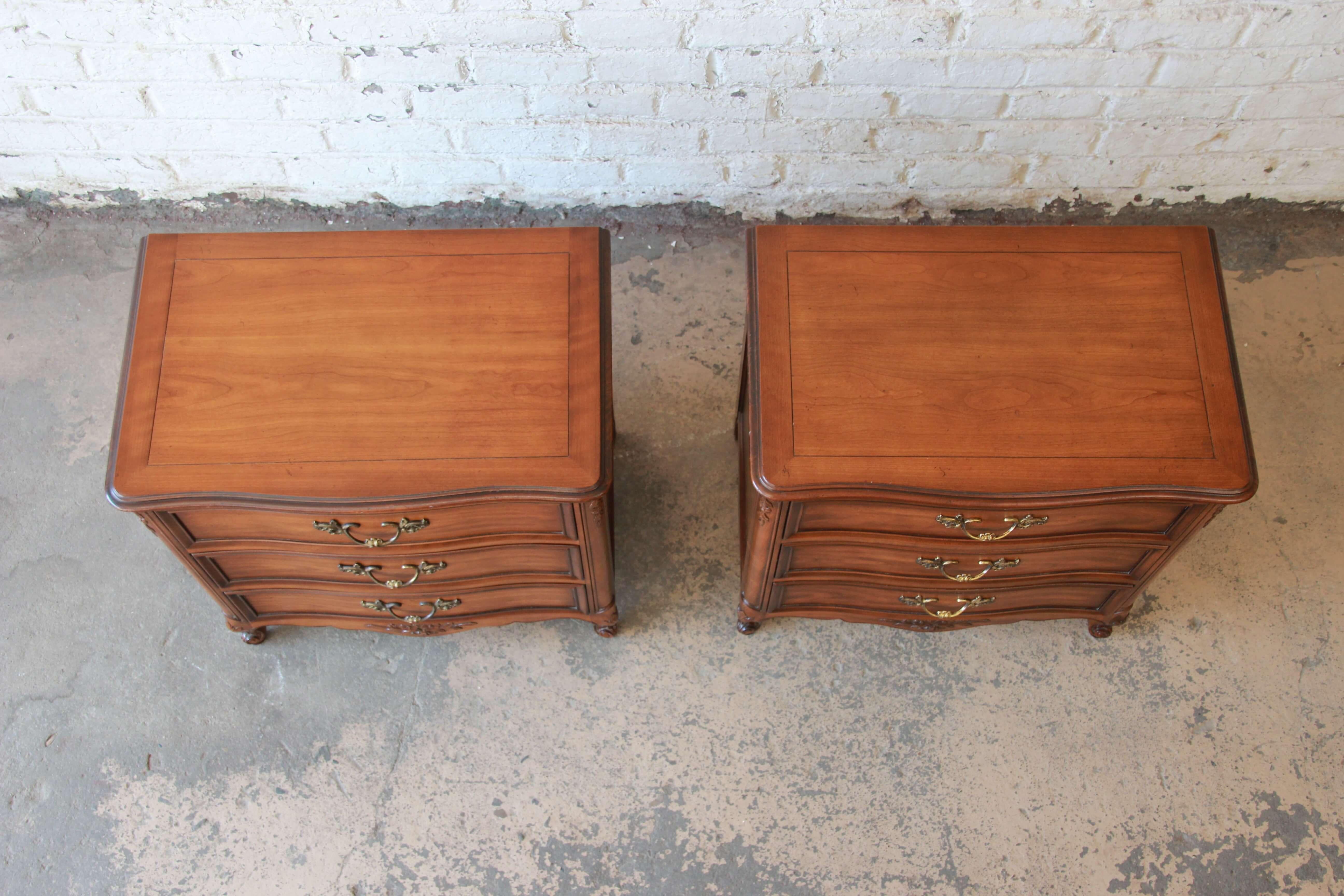 Late 20th Century Kindel French Provincial Three-Drawer Nightstands or Small Chests, Pair