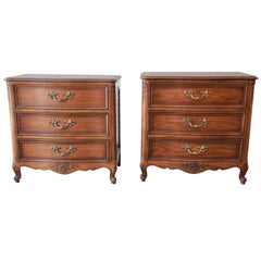 Retro Kindel French Provincial Three-Drawer Nightstands or Small Chests, Pair