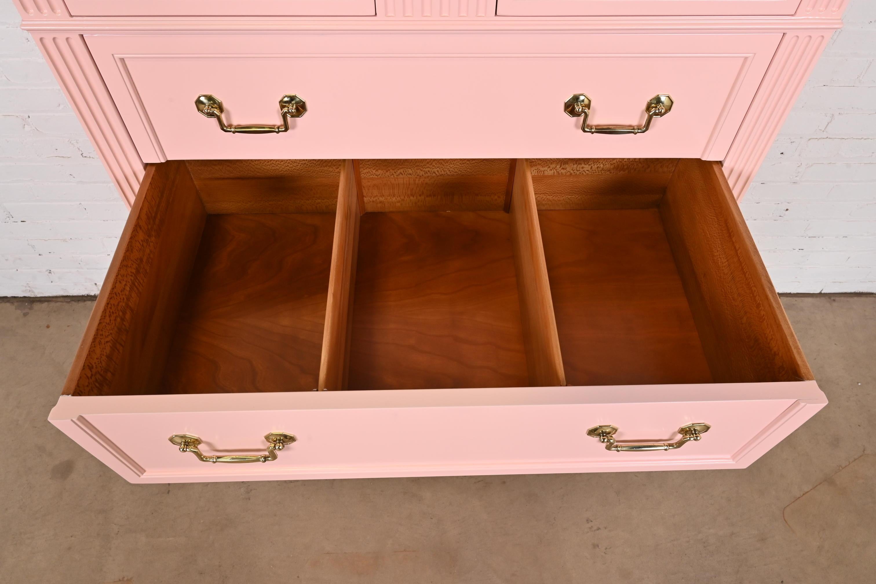 Kindel French Regency Louis XVI Pink Lacquered Highboy Dresser, Newly Refinished For Sale 2