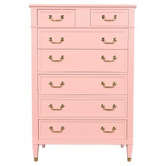 Kindel French Regency Louis XVI Pink Lacquered Highboy Dresser, Newly Refinished