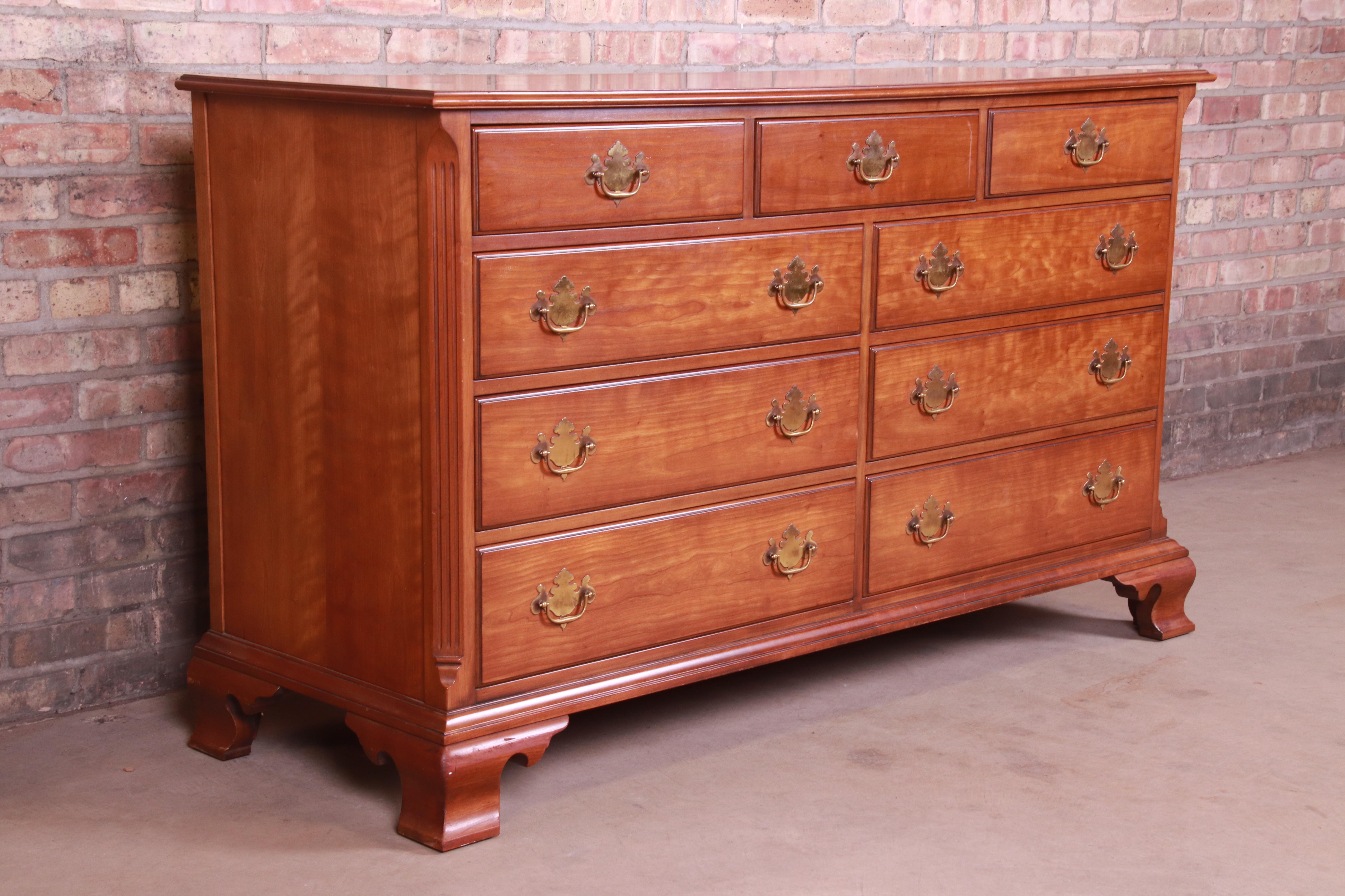 Brass Kindel Furniture American Chippendale Solid Cherry Wood Dresser or Credenza