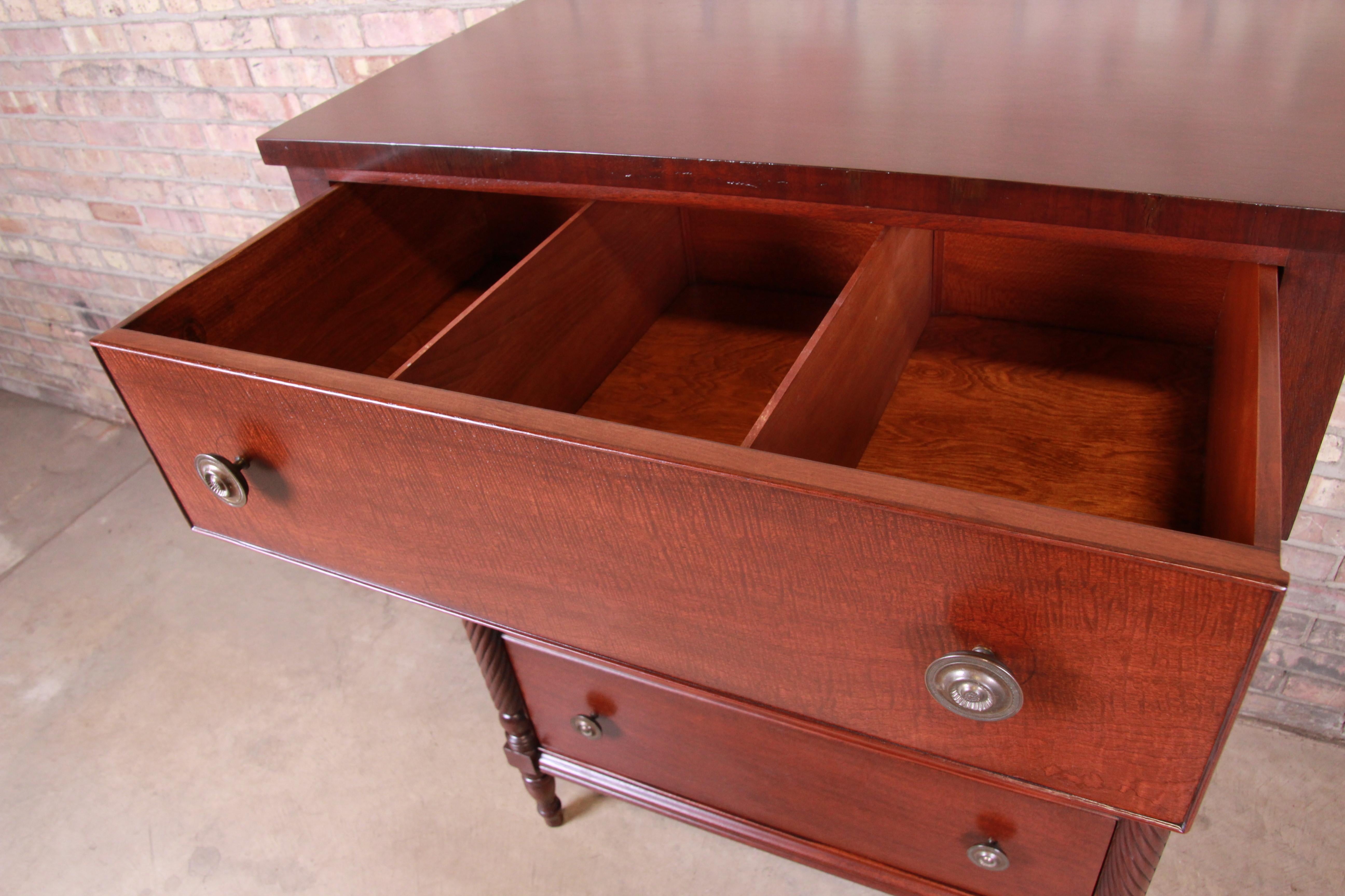 20th Century Kindel Furniture American Empire Carved Mahogany Highboy Dresser, Newly Restored