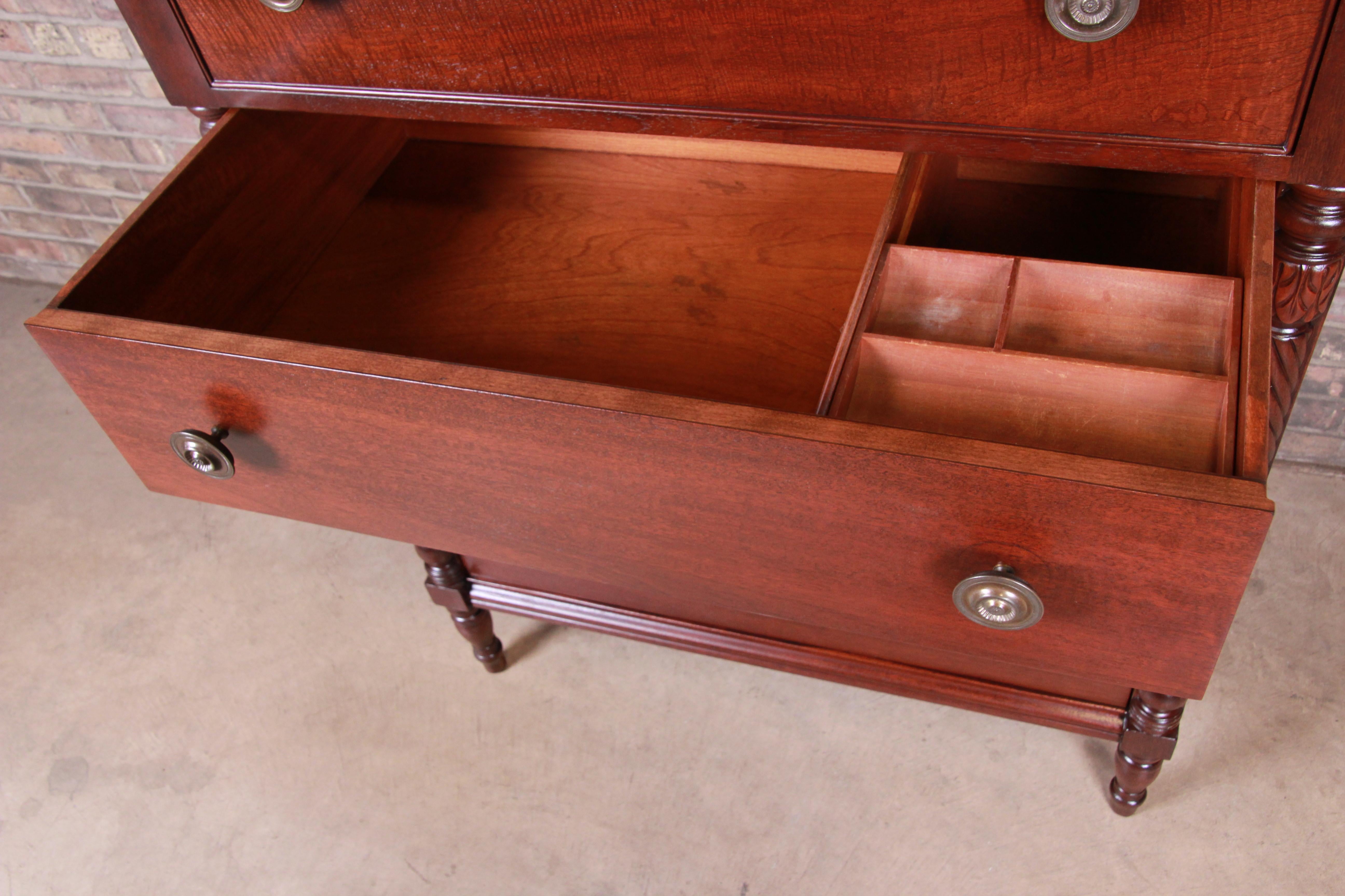 Kindel Furniture American Empire Carved Mahogany Highboy Dresser, Newly Restored 3