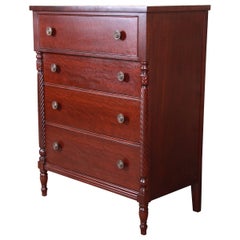 Retro Kindel Furniture American Empire Carved Mahogany Highboy Dresser, Newly Restored