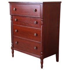 Vintage Kindel Furniture American Empire Carved Mahogany Highboy Dresser, Newly Restored