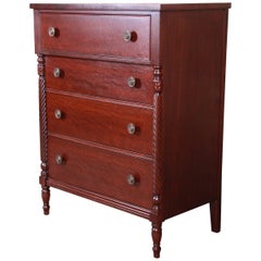 Retro Kindel Furniture American Empire Carved Mahogany Highboy Dresser, Newly Restored