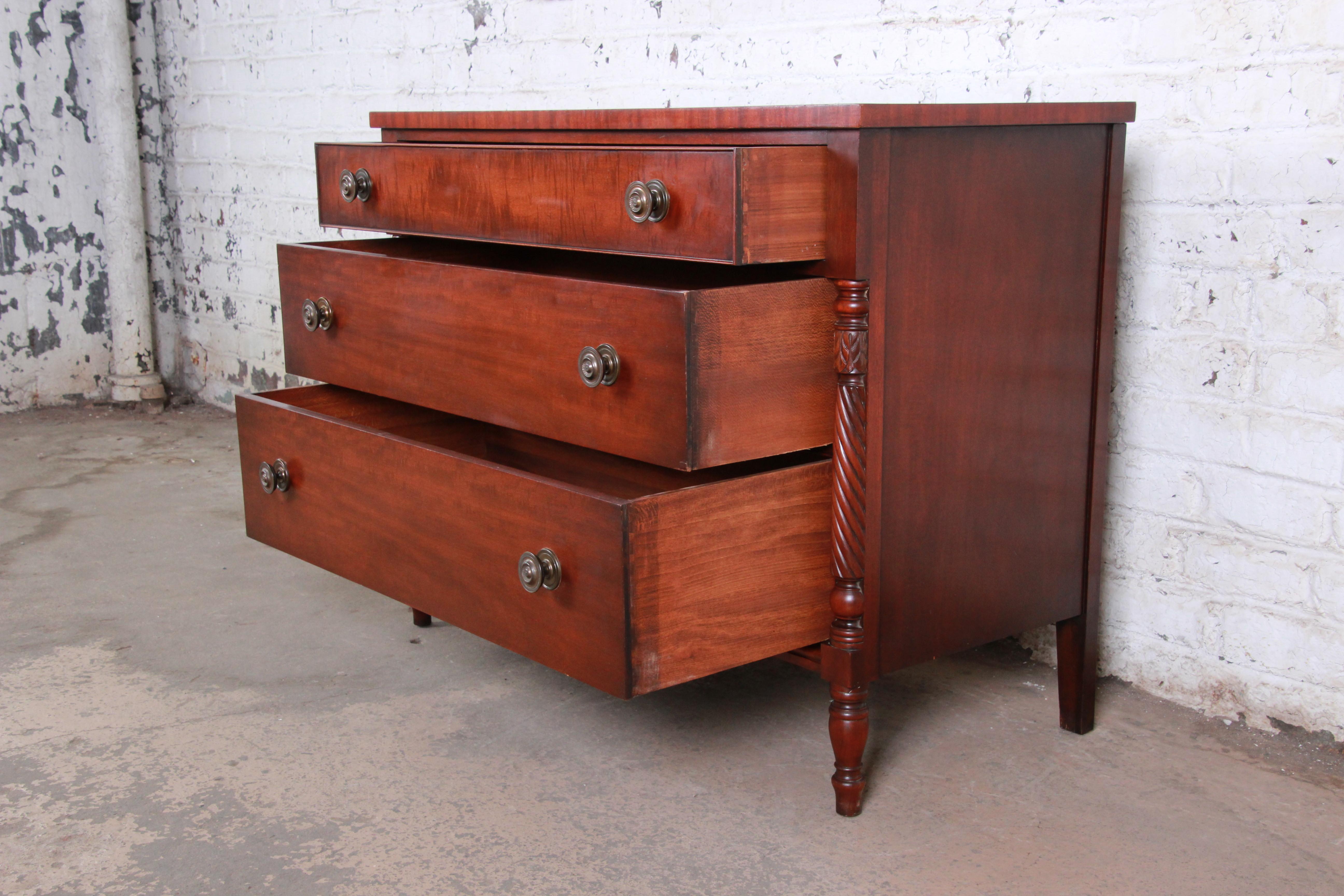American Colonial Kindel Furniture Carved Mahogany Chest of Drawers