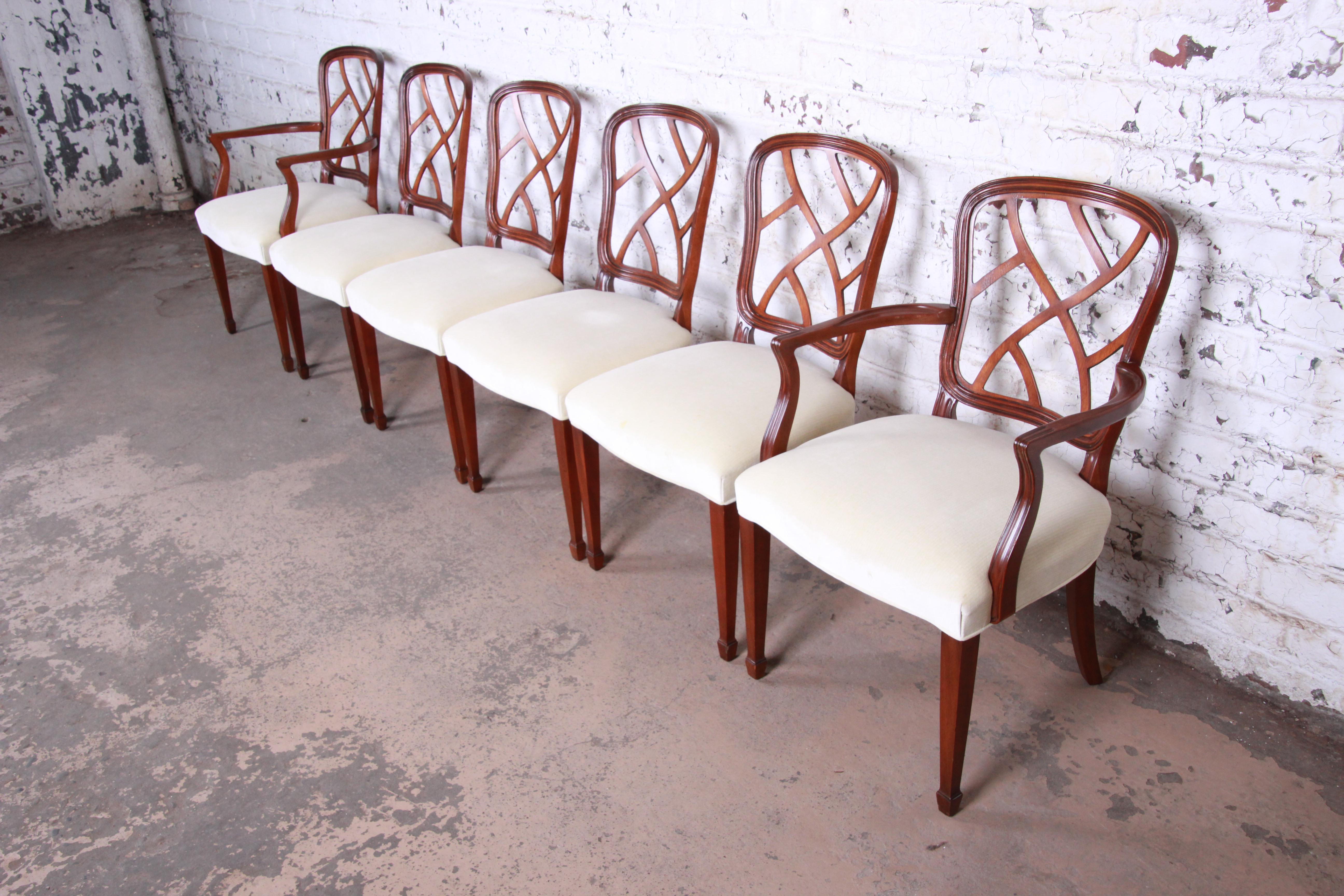 Georgian Kindel Furniture Carved Mahogany Formal Dining Chairs, Set of Six