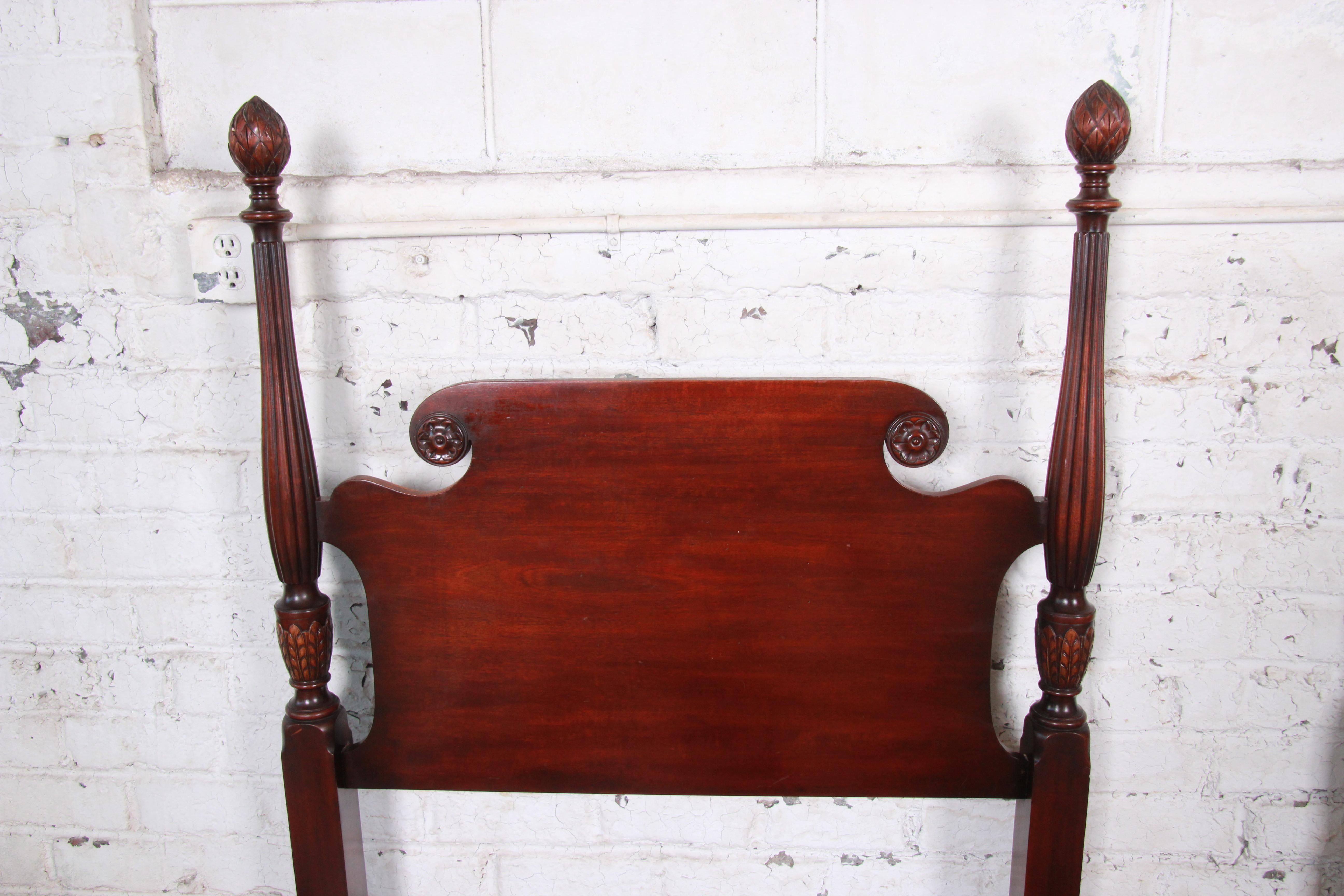 American Kindel Furniture Carved Mahogany Twin Size Poster Bed