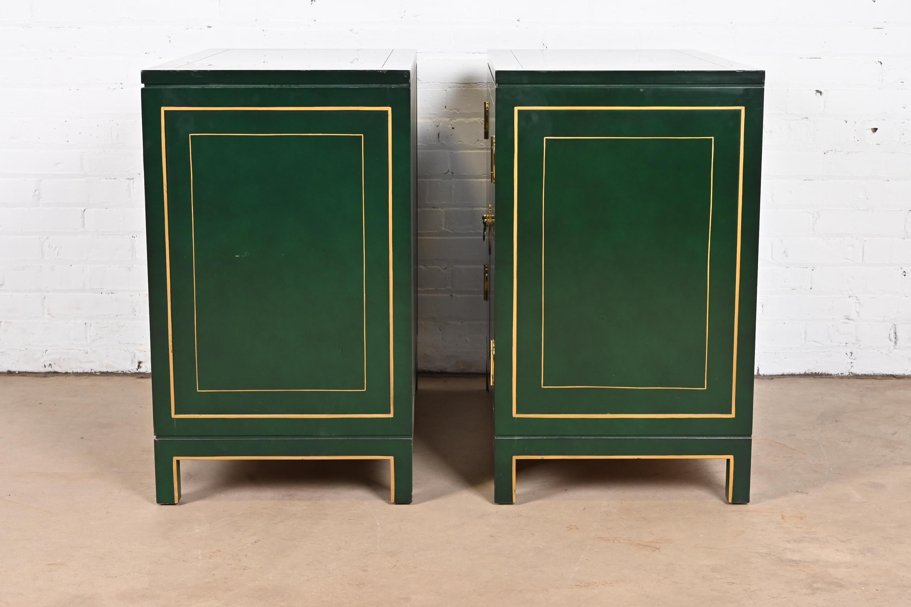 Kindel Furniture Chinoiserie Green Lacquered and Gold Gilt Hand Painted Cabinets 11
