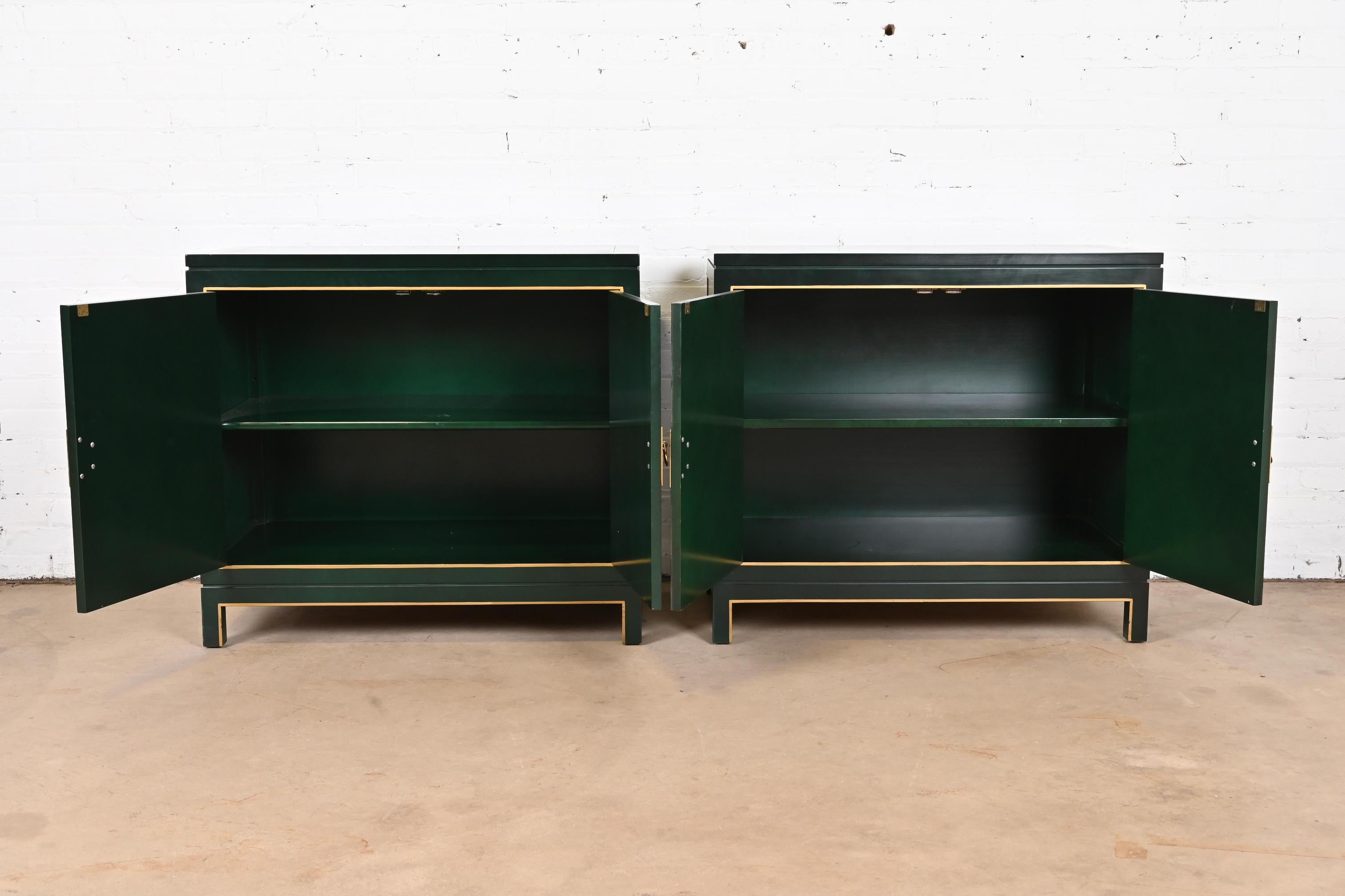 Kindel Furniture Chinoiserie Green Lacquered and Gold Gilt Hand Painted Cabinets 2