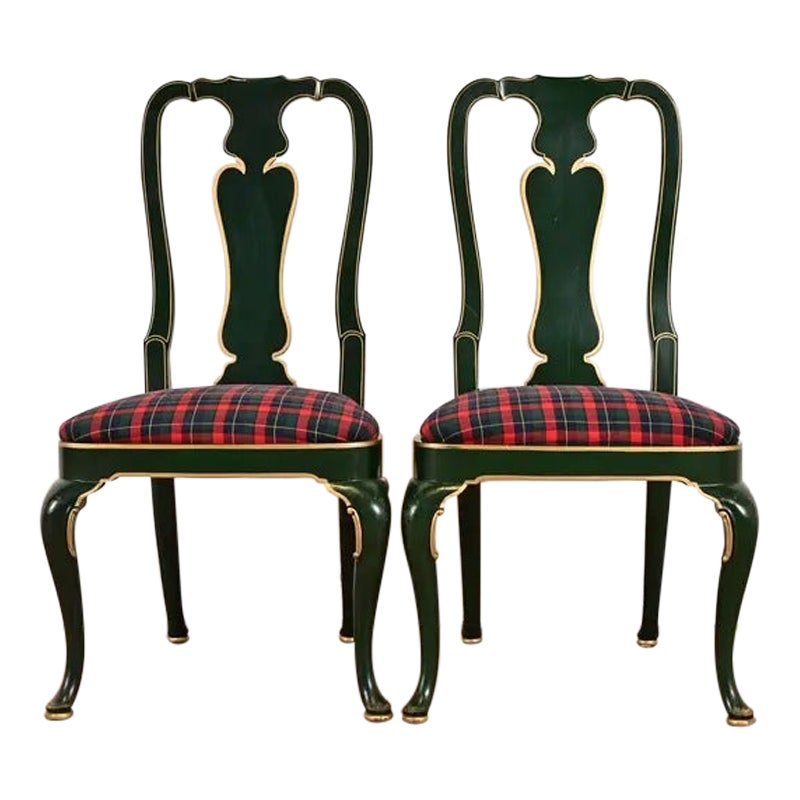 Kindel Furniture Chinoiserie Queen Anne Side Chairs or Dining Chairs, Pair