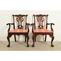 Kindel Furniture Chippendale Carved Mahogany Dining Arm Chairs, Pair