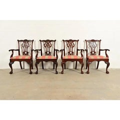 Kindel Furniture Chippendale Carved Mahogany Dining Arm Chairs, Set of Four