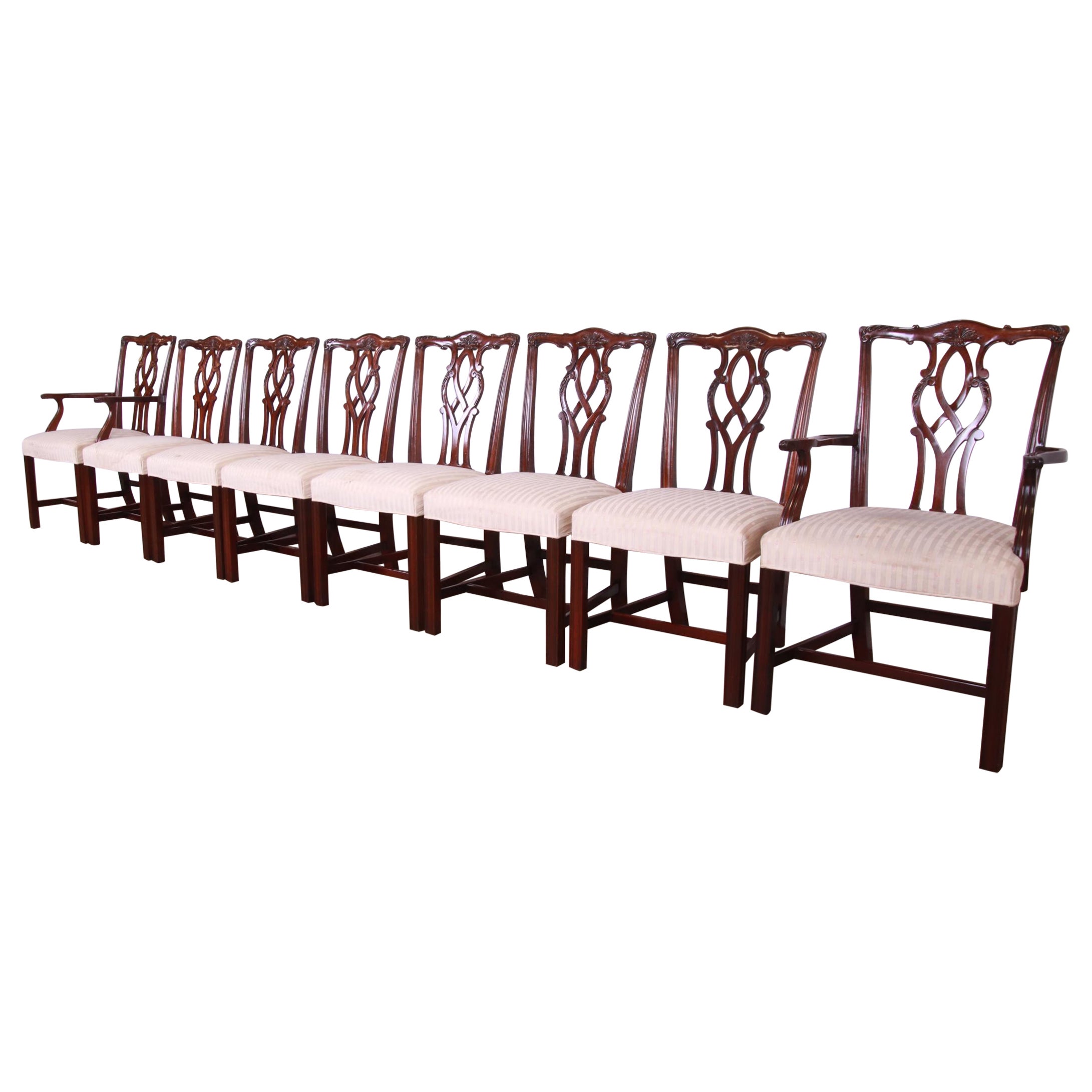 Kindel Furniture Chippendale Carved Mahogany Dining Chairs, Set of Eight