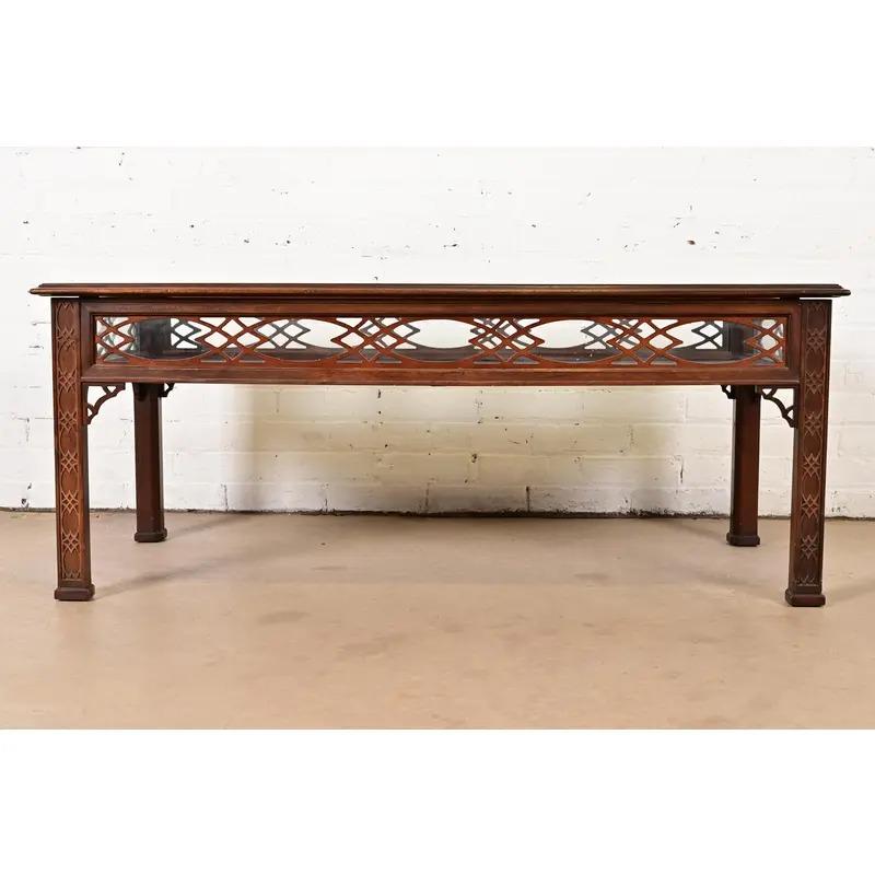 American Kindel Furniture Chippendale Carved Mahogany Vitrine Coffee Table