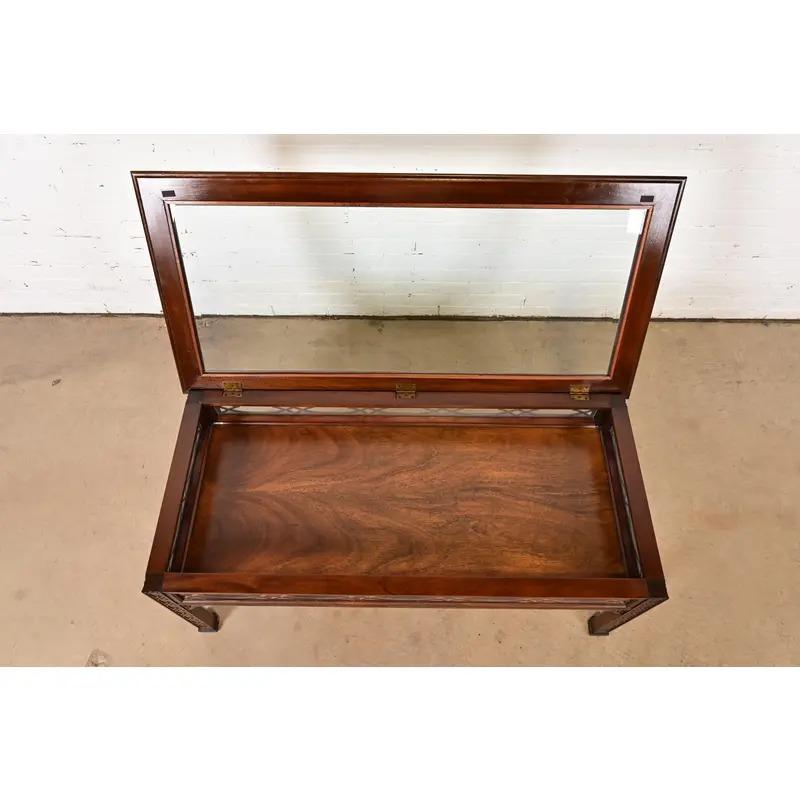 Glass Kindel Furniture Chippendale Carved Mahogany Vitrine Coffee Table